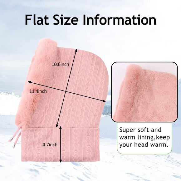 🆕 Women Pink Winter Balaclava Hat Ski Warm Thick Fluff Beanie Adult Neck Face - Picture 7 of 7